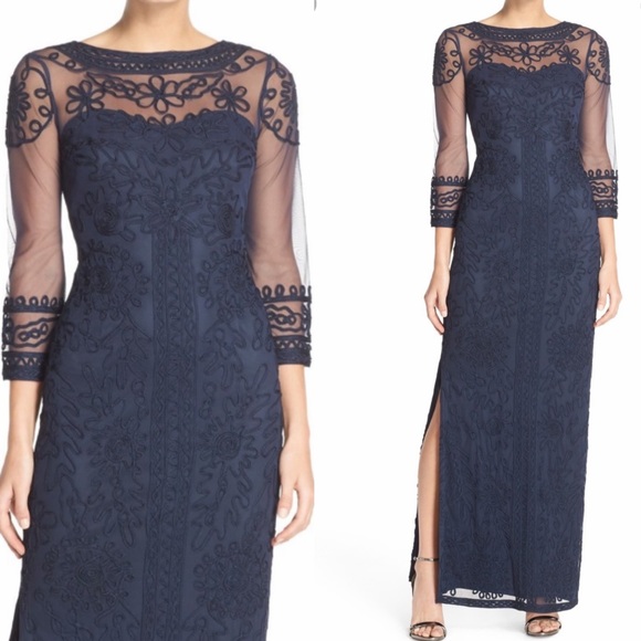 JS Boutique embroidered Long Sleeve illusion long gown - Picture 3 of 7